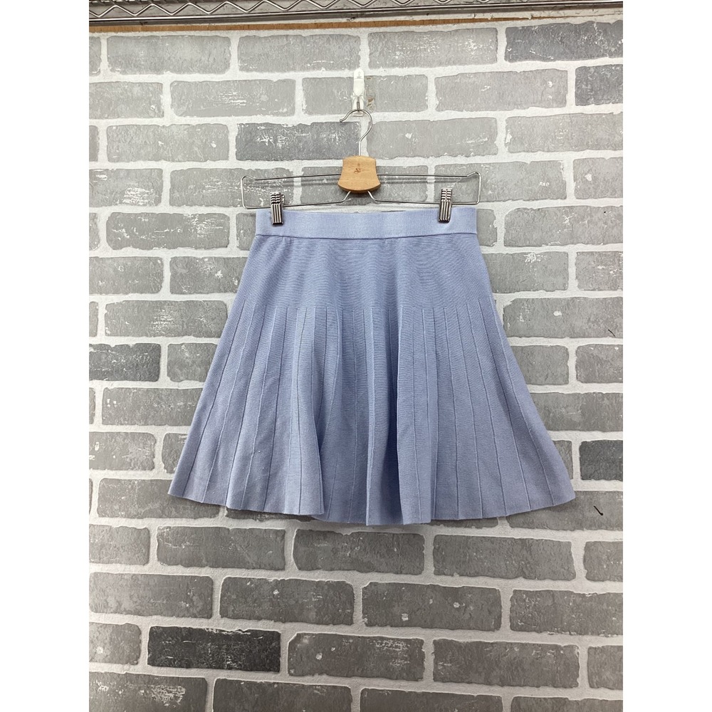 Pink Rose Periwinkle Blue Pleated Knit Mini Skirt Womens Medium 5T02181
